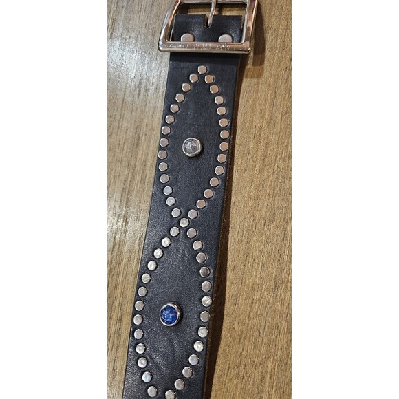 Vtg Brave 1992 Black Leather Jeweled & Studded Square Buckle Waist Belt Sz 30 main image 8